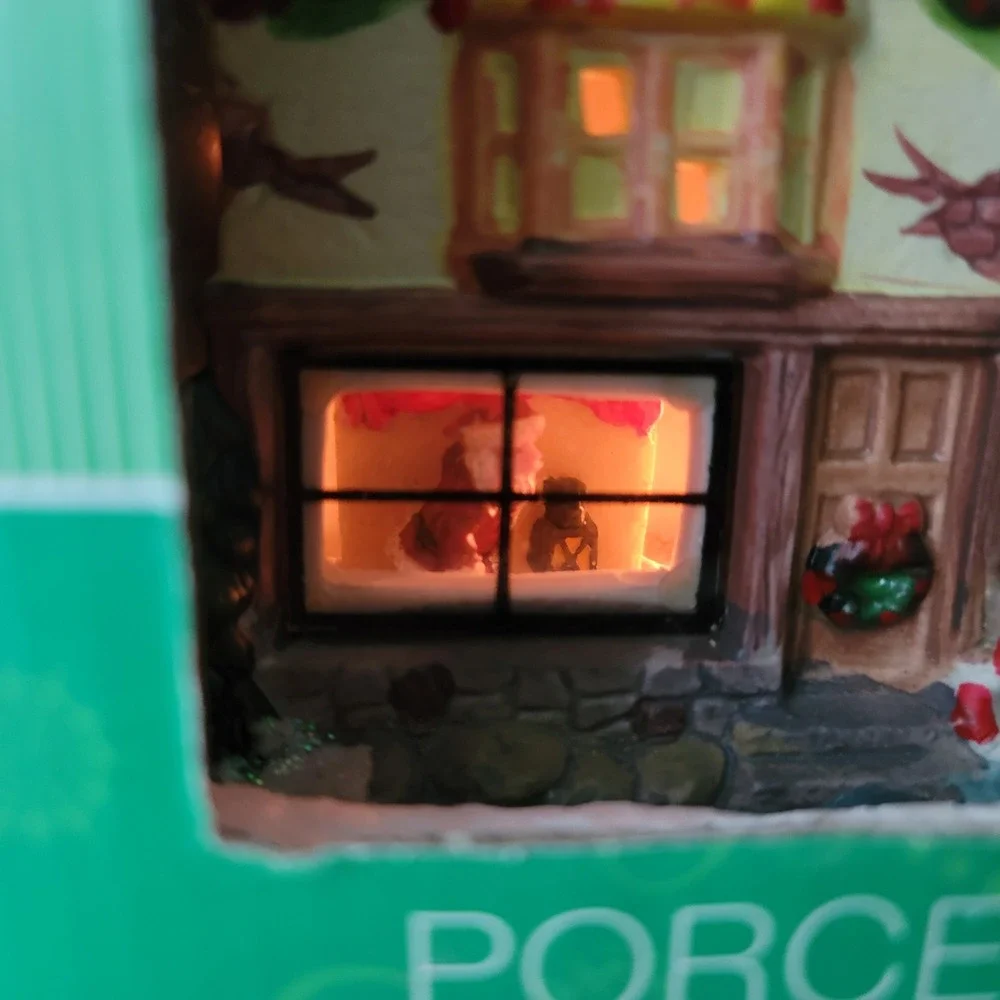 Home Elements Porcelain Lighted Village Lighthouse w/Window Scene Christmas